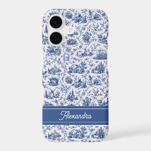 Blue French Toile Countryside Rose Branch Name