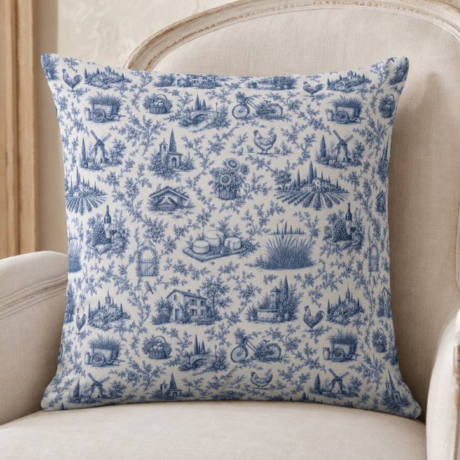 Blue French Toile Countryside Rose Branch Pattern  Cushion (Creator Uploaded)