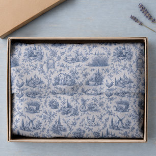Blue French Toile Countryside Rose Branch Pattern Tissue Paper