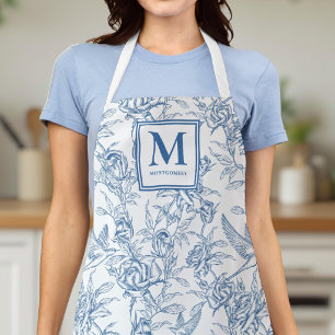 Blue French Toile de Jouy Monogram Name Apron