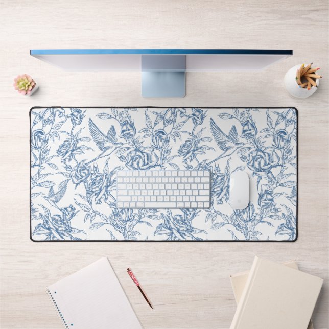 Blue French Toile Desk Mat (Office 1)