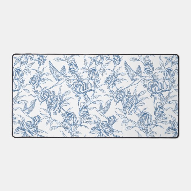 Blue French Toile Desk Mat (Front)