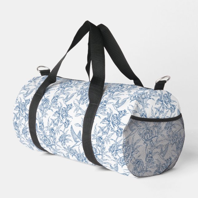 Blue French Toile Duffle Bag (Right Corner)