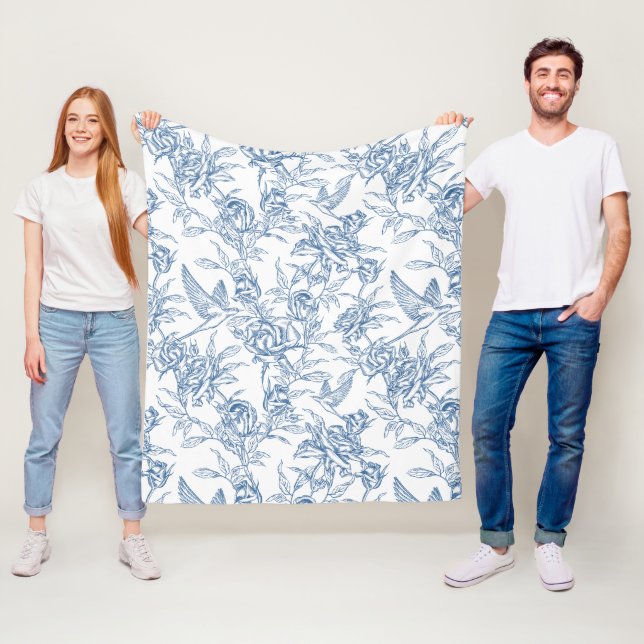 Blue French Toile Fleece Blanket (In Situ)