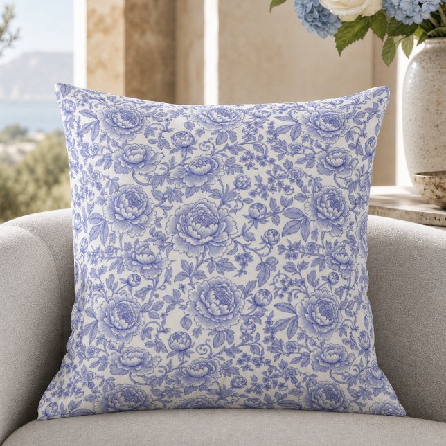 Blue French Toile Floral Pattern Cushion (Creator Uploaded)