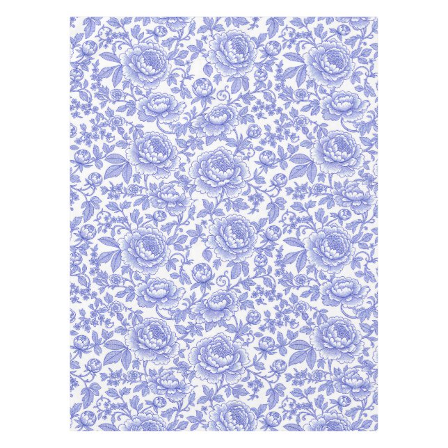 Blue French Toile Floral Pattern Tablecloth (Front)