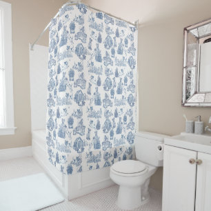 Blue French Toile Jack Russell Decor Shower Curtain