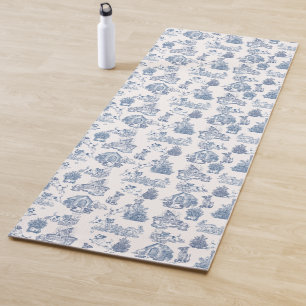 Blue French Toile Jack Russell Dog Pattern Yoga Mat
