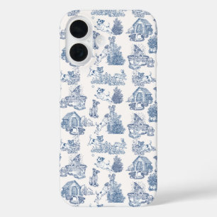 Blue French Toile Jack Russell Elegance iPhone 16 Case