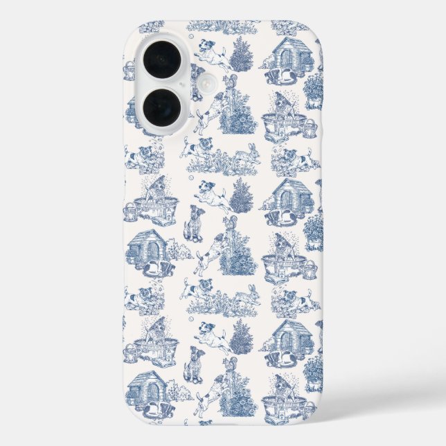 Blue French Toile Jack Russell Elegance Case-Mate iPhone Case (Back)