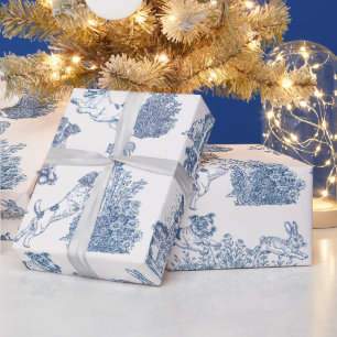 Blue French Toile Jack Russell Gift Wrap