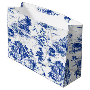 Blue French Toile Large Gift Bag