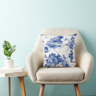 Blue French Toile Lumbar Cushion