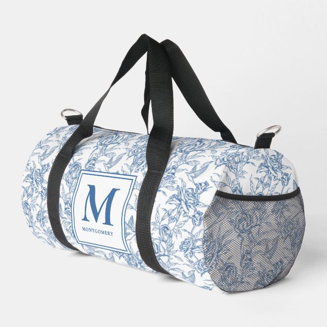 Blue French Toile Monogram Duffle Bag (Right Corner)