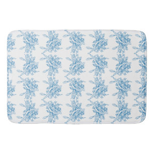Blue French Toile Pattern Bath Mat