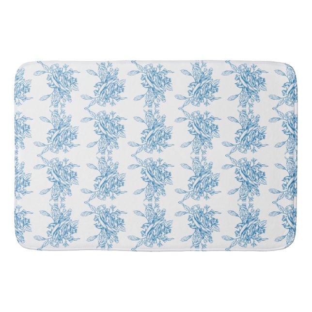 Blue French Toile Pattern Bath Mat (Front)