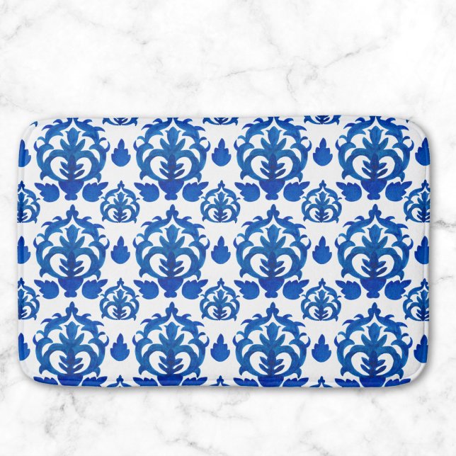Blue French Toile Pattern Bath Mat (Creator Uploaded)