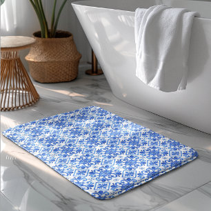 Blue French Toile Pattern Bath Mat