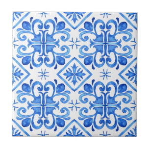 Blue French Toile Pattern Ceramic Tile