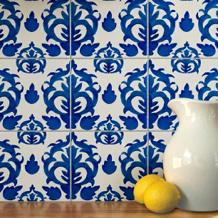 Blue French Toile Pattern Ceramic Tile