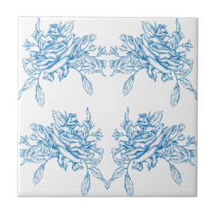 Blue French Toile Pattern Ceramic Tile