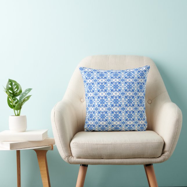 Blue French Toile Pattern Cushion (Chair)