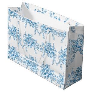 Blue French Toile Pattern Large Gift Bag