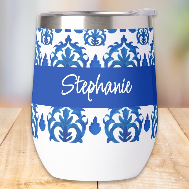 Blue French Toile Pattern Monogram Name (Creator Uploaded)