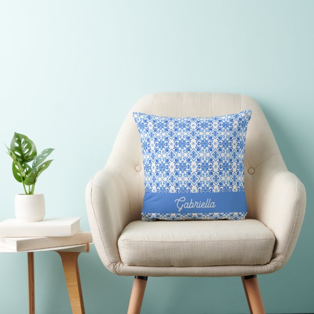 Blue French Toile Pattern Name Cushion (Chair)