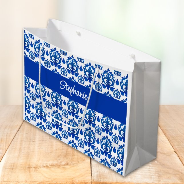 Blue French Toile Pattern Name Large Gift Bag (Creator Uploaded)