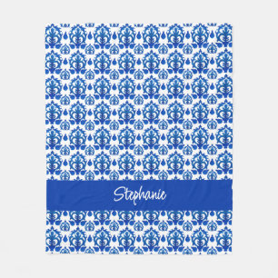 Blue French Toile Pattern Name Monogram Fleece Blanket