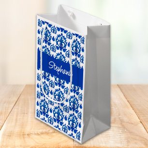 Blue French Toile Pattern Name Small Gift Bag