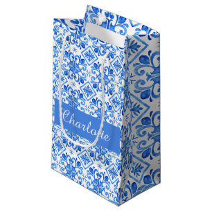 Blue French Toile Pattern name Small Gift Bag