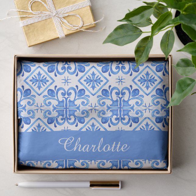 Blue French Toile Pattern name Tissue Paper (Gift)