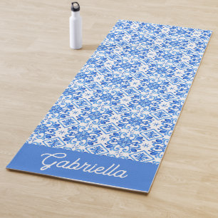 Blue French Toile Pattern Name Yoga Mat