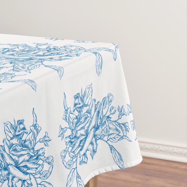 Blue French Toile Pattern Tablecloth (In Situ)