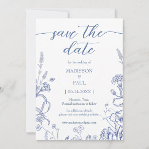 Blue French Victorian Vintage Save The Date