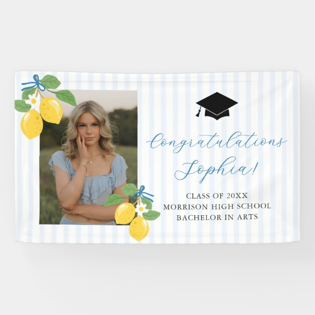 Blue Freshly Lemon Citrus Graduation Party Banner (Horizontal)