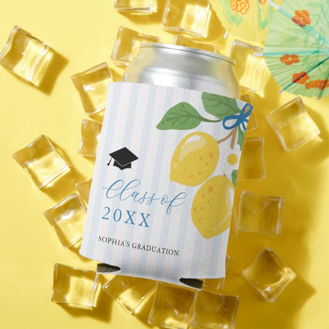 Blue Freshly Lemon Citrus Graduation Party Can Cooler (In Situ Summer)