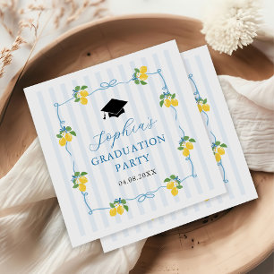 Blue Freshly Lemon Citrus Graduation Party Napkin