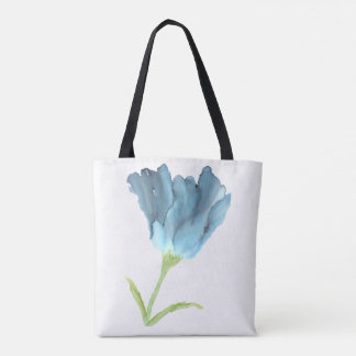 Blue fringed tulip Hand painted floral tote Bag