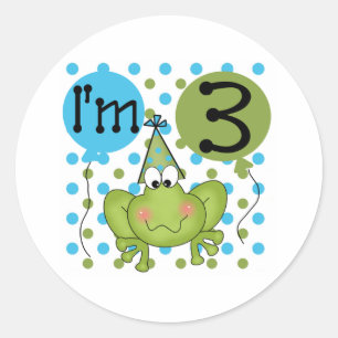 Blue Frog 3rd Birthday Classic Round Sticker