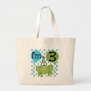 Blue Frog 3rd Birthday Tshirts and Gifts Large Tote Bag