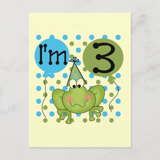 Blue Frog 3rd Birthday Tshirts and Gifts Postcard (Front)