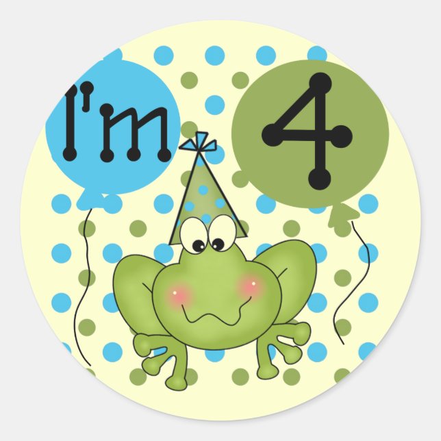 Blue Frog 4th Birthday Tshirts and Gifts Classic Round Sticker (Front)