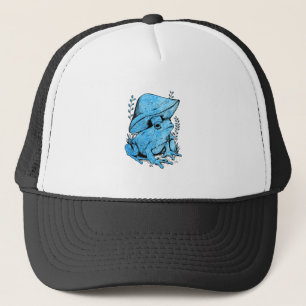 Blue Frog with mushroom Cottagecore Style Trucker Hat