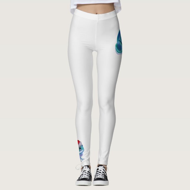 Blue frog with Santa hat. Leggings (Front)