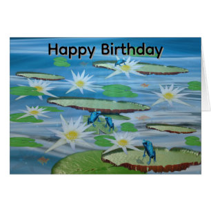 Blue Frogs On Lily Pads, Birthday Card