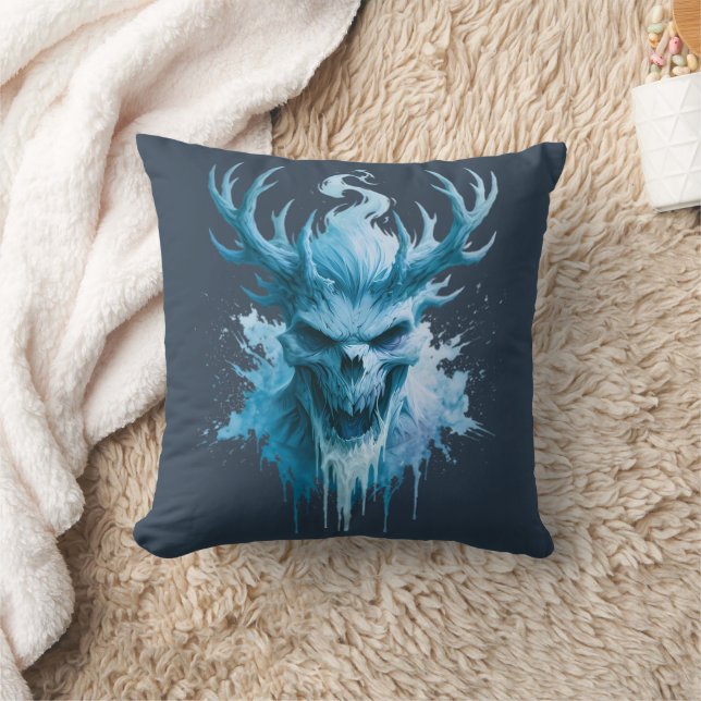Blue Frost Skull Throw Pillow (Blanket)