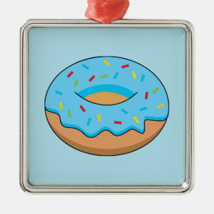Blue Frosted Donut with Sprinkles Cartoon Metal Ornament